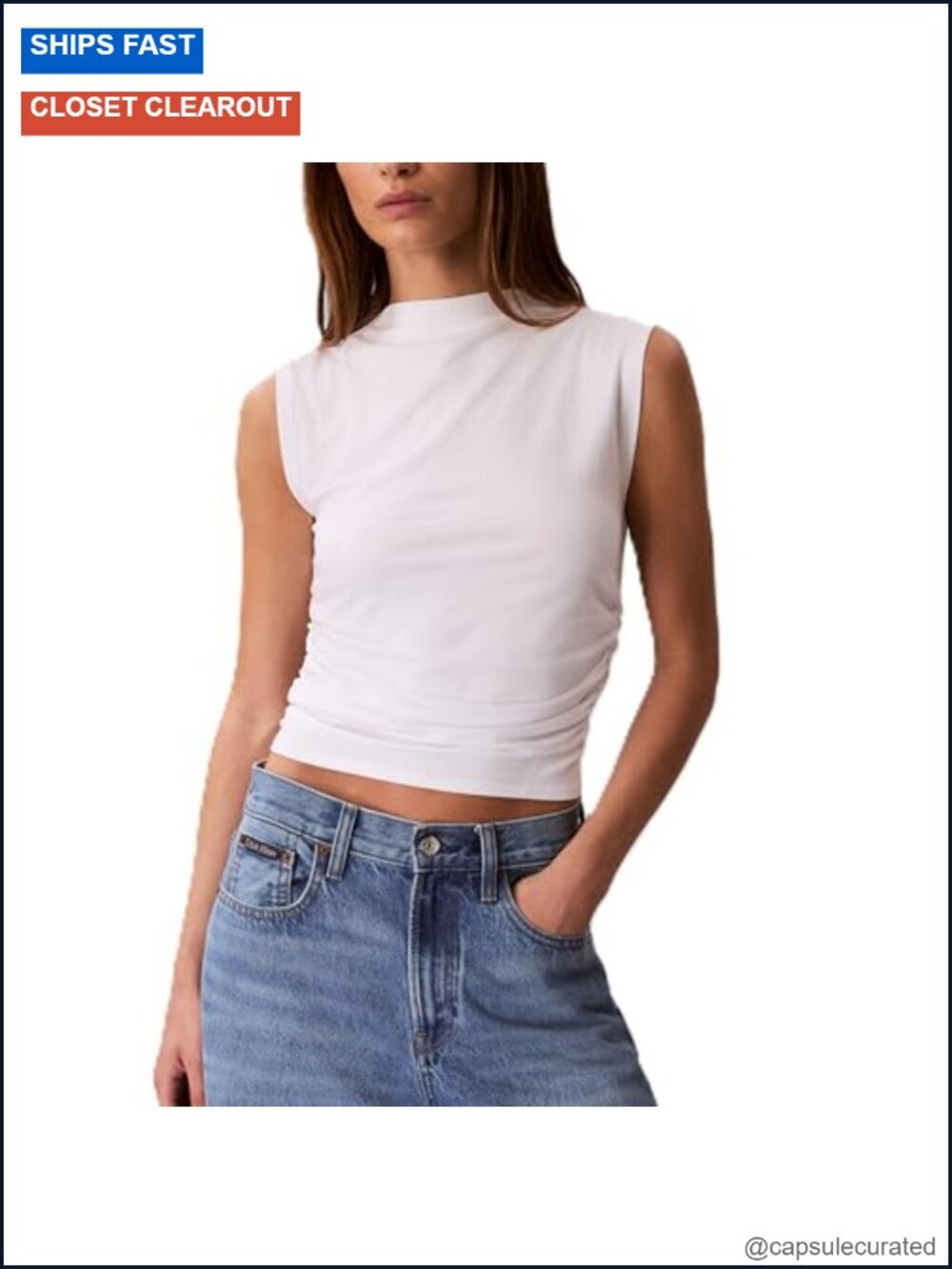 Women's Cotton Jersey Mock Neck Sleeveless Tank Top Super Soft Stretch